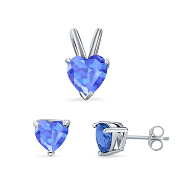Heart Shape Jewelry Set Pendant Earring Simulated Tanzanite Cubic Zirconia 925 Sterling Silver
